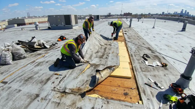 Commercial roof restoration coating application by Goshen Solutions